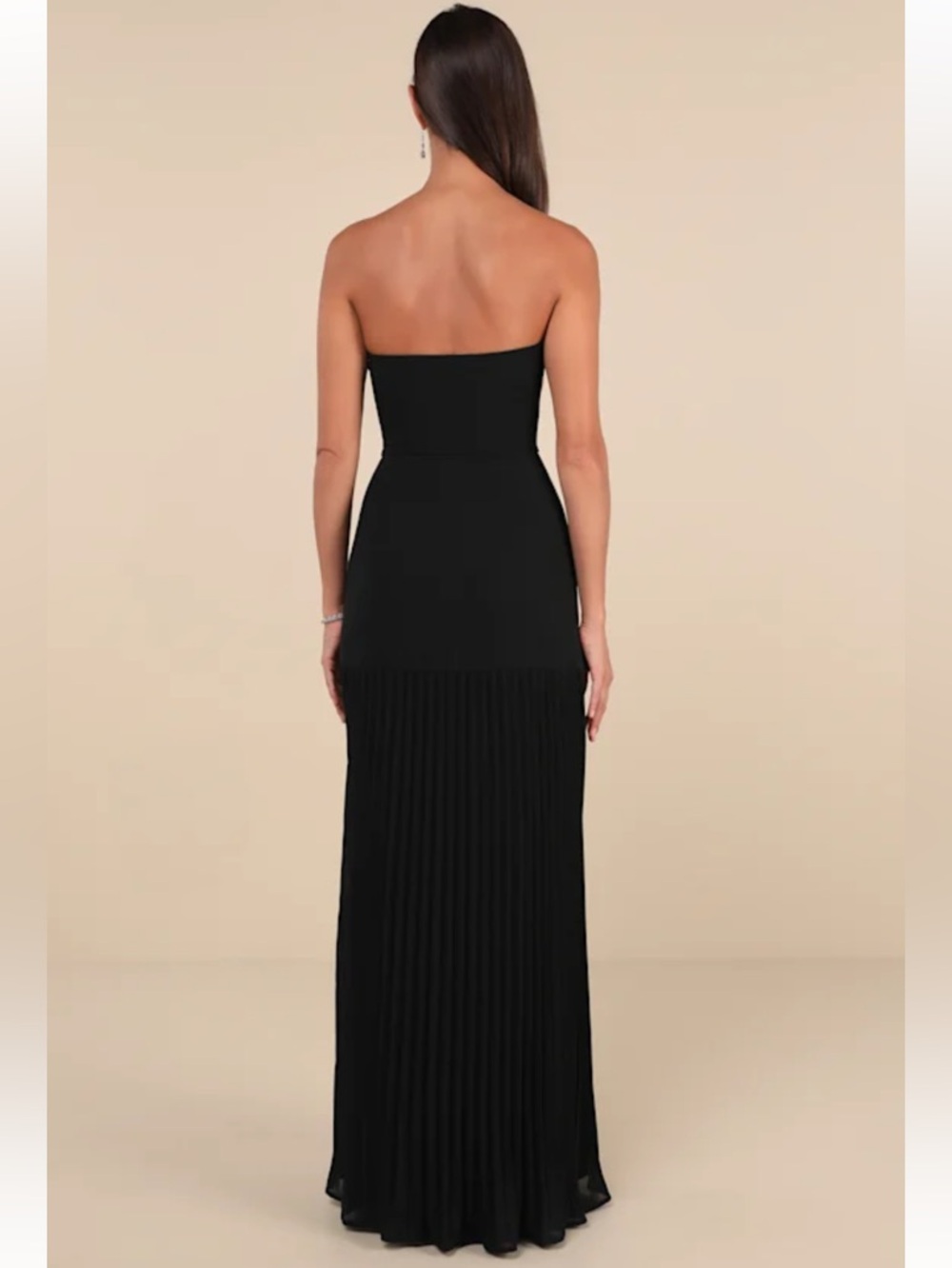 NWT Lulus Celebratory Aesthetic Black Pleated Strapless Maxi Dress - Picture 3 of 11